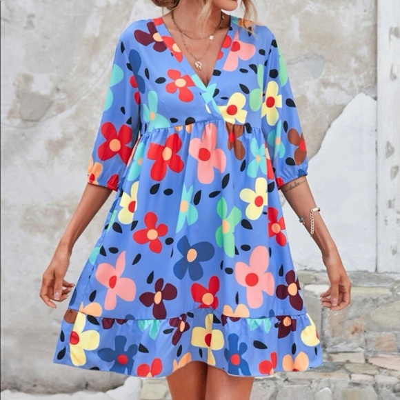 Boho Floral Print Mini Dress - Picture 3 of 8